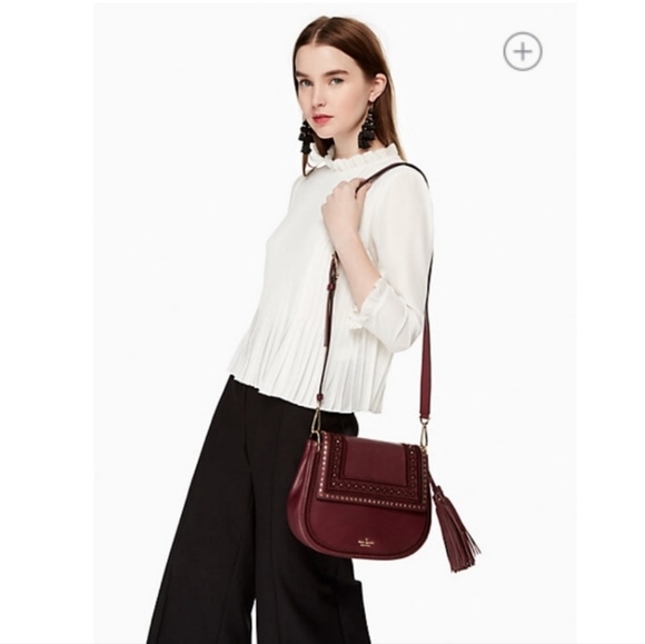 kate spade Basset Lane Emaline  Crossbody Bag Studs Ladder Lace Cherrywood NWT - Picture 4 of 15